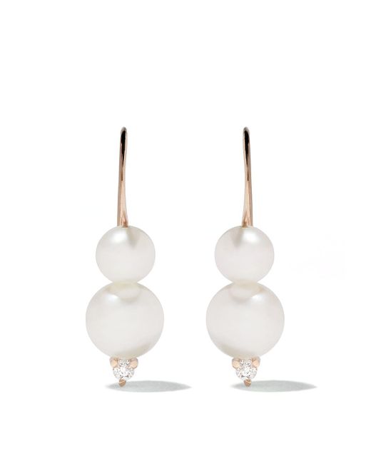 Mizuki 14kt gold diamond double pearl earrings