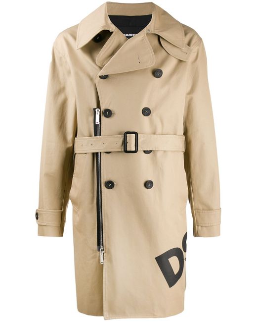 Dsquared2 double breasted printed logo trench coat NEUTRALS