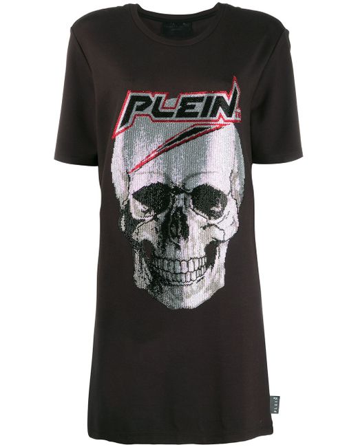 Philipp Plein skull print T-shirt dress Black
