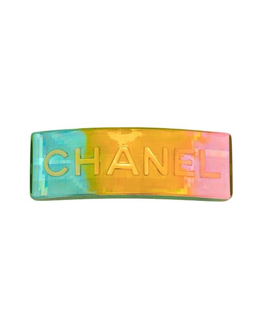 Chanel Pre-Owned 1997 pixelled logo hair barrette Metallic