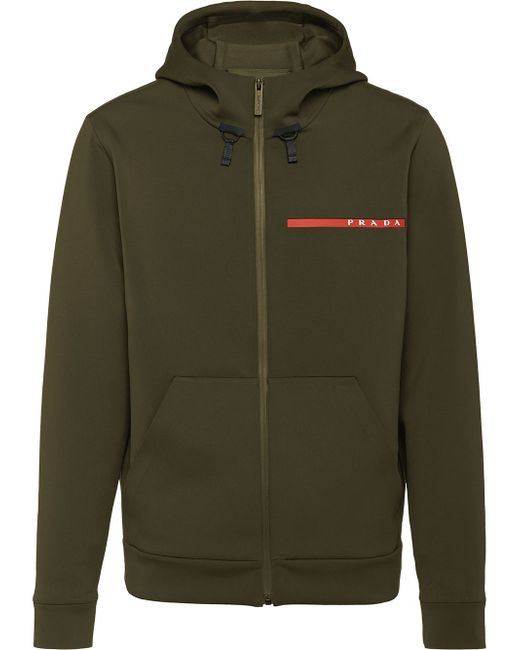 Prada logo technical hoodie Green