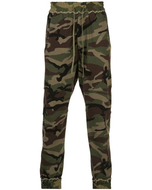 R13 drawstring camouflage print trousers Green
