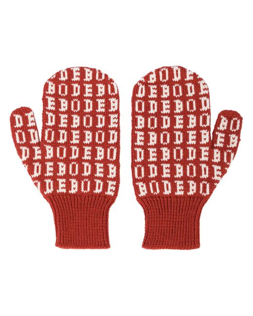 Bode knitted logo mittens Red