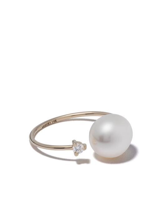 Mizuki 14kt gold pearl and diamond open ring