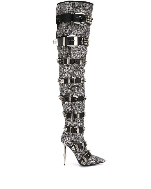 Philipp Plein crystal-embellished knee-high boots Black