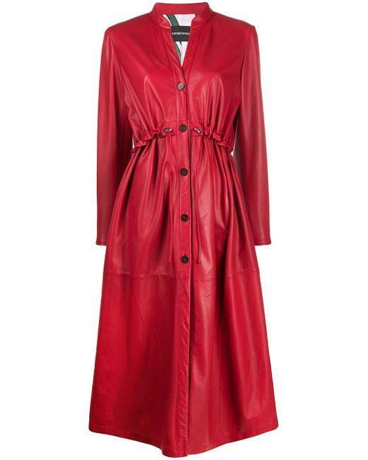 Emporio Armani single breasted leather coat Red