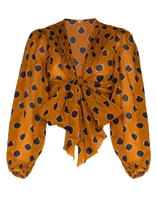 Johanna Ortiz Pioneer tie-front voile blouse Brown