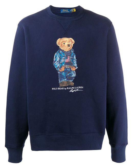 Ralph Lauren bear print fleece sweatshirt Blue