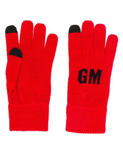 Msgm logo knit gloves Red