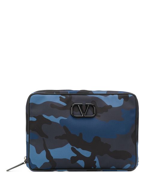 Valentino Garavani VRING camouflage-print laptop case Blue