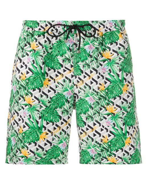 Billionaire geometric foliage print swimming shorts Green