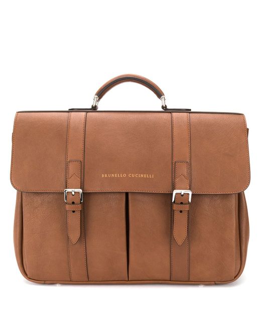 Brunello Cucinelli logo embossed satchel briefcase Brown