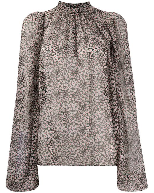Rochas band-collar floral-print blouse