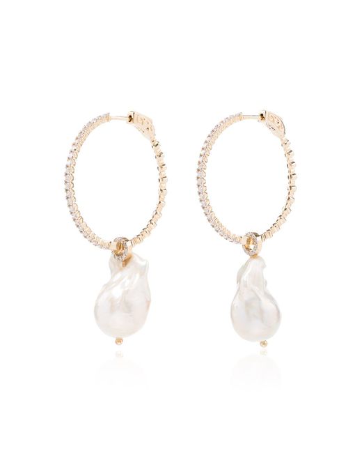 Mateo 14kt gold pearl diamond hoop earrings