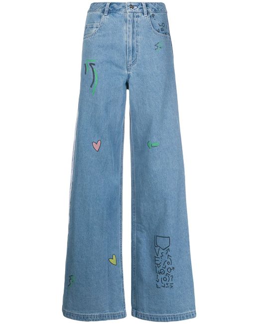 Adidas graphic-print wide-leg jeans