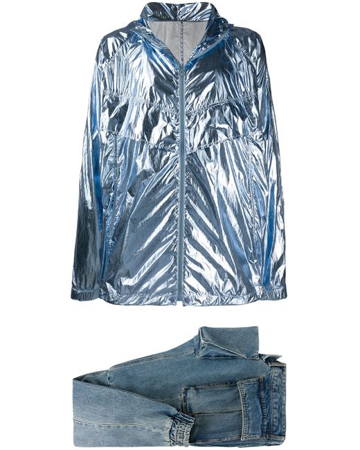 Juun.J metallic lightweight jacket and tapered jeans set