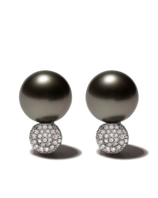 Yoko London 18kt gold Tahitian pearl and diamond earrings
