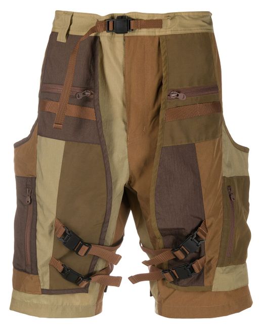 White Mountaineering patchwork print cargo shorts