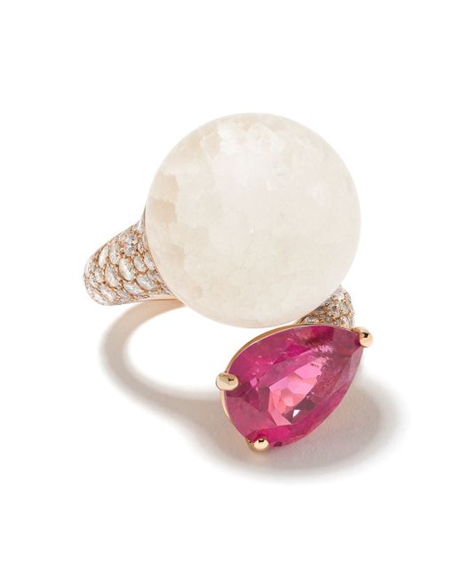 de GRISOGONO 18kt rose gold quartz rhodolite and diamond curved ring