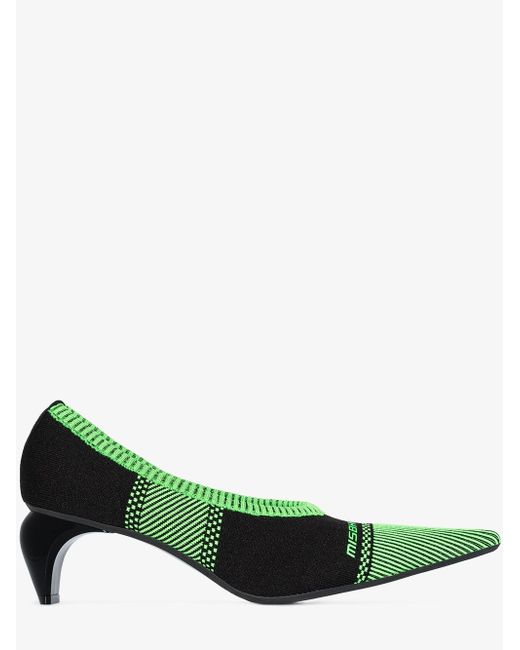 Misbhv and green striped logo knit sock pumps