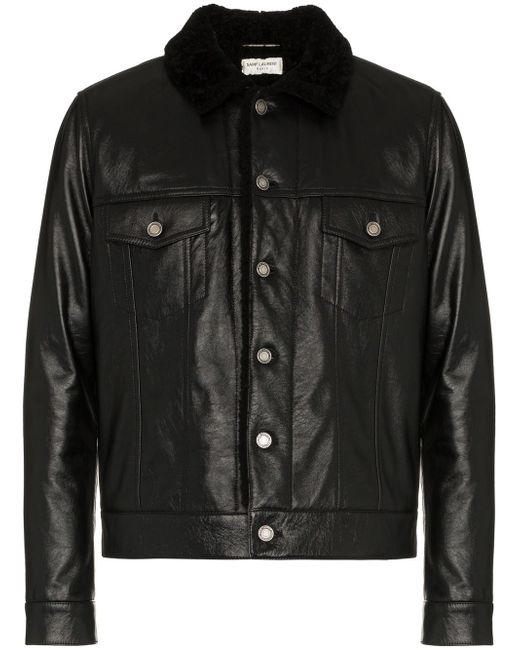 Saint Laurent Leather jacket with shearling collar