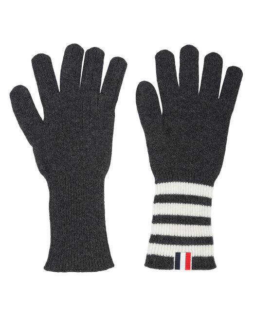 Thom Browne Ribbed Gloves With 4-Bar Stripe In Dark