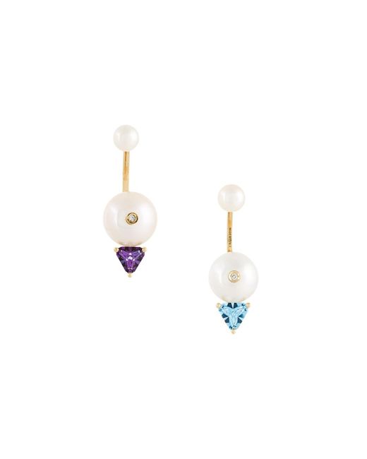 Delfina Delettrez 18kt Trillion diamond pearl and topaz earrings