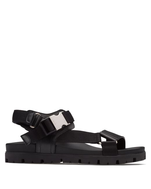 Prada leather and woven tape sandals