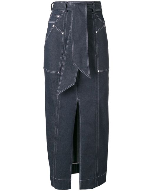 Talbot Runhof belted long pencil skirt