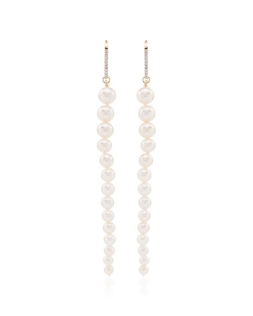 Mateo 14Kt gold pearl and diamond drop earrings YELLOW