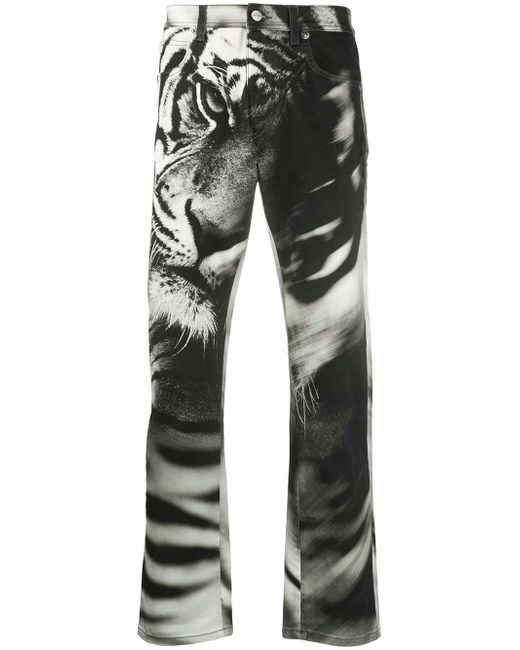 Roberto Cavalli tiger-print straight jeans