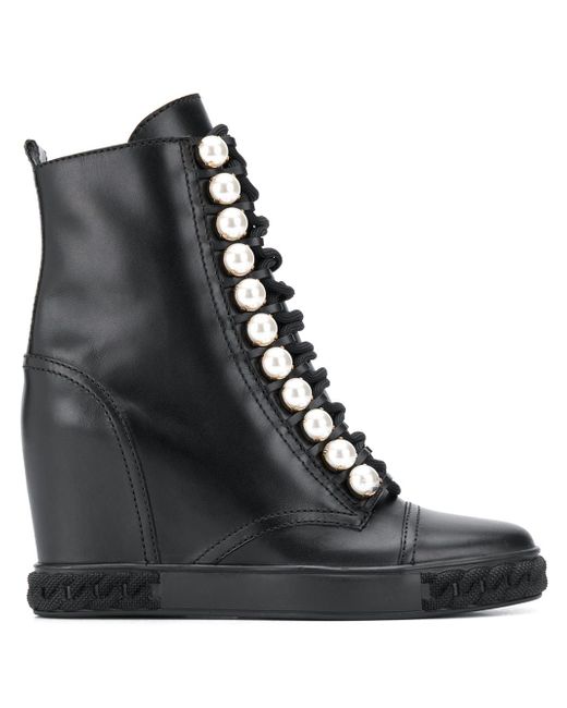 Casadei pearl-embellished wedge boots
