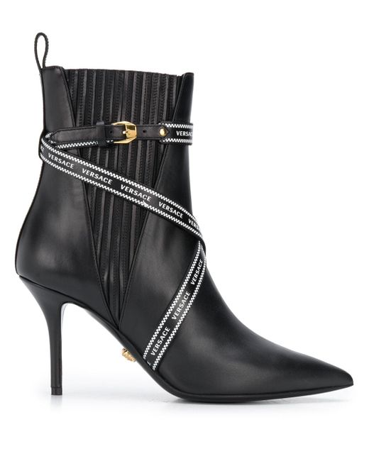 Versace pointed leather boot heels