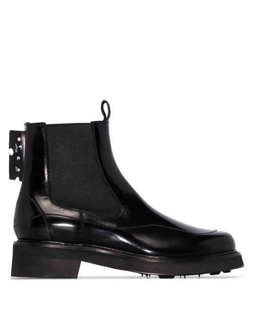 Off-White logo tag leather chelsea boots
