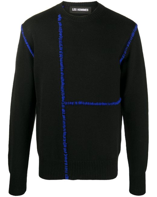Les Hommes contrast stitch-embellished jumper
