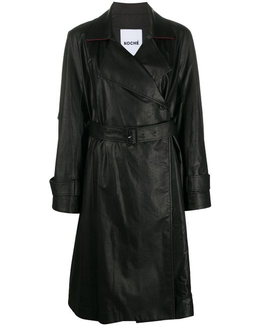 Koché leather-finished trench coat