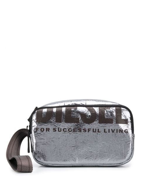 Diesel metallic logo make up bag