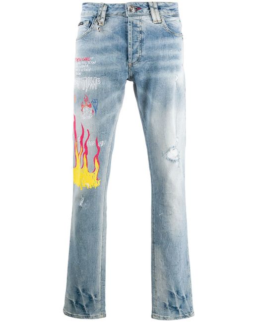 Philipp Plein straight leg graffiti jeans