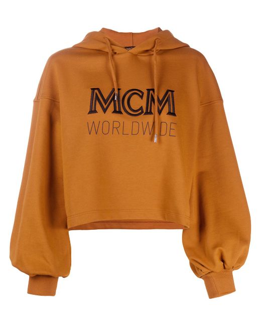 Mcm cropped logo drawstring hoodie