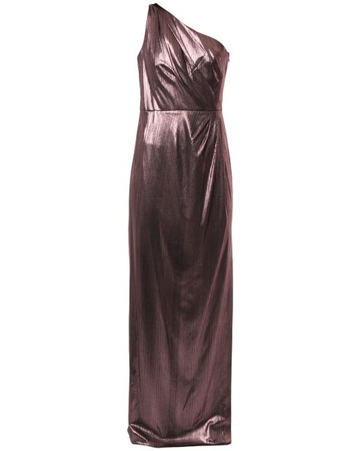 Marchesa Notte metallized one-shoulder dress