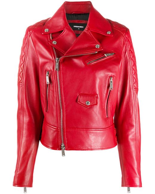 Dsquared2 quilted detail zip-up leather jacket