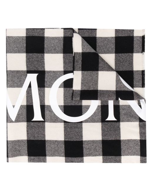 Moncler logo print checked scarf