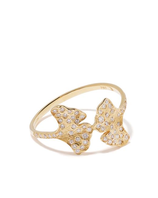 Aurelie Bidermann 18kt yellow Ginkgo diamond ring