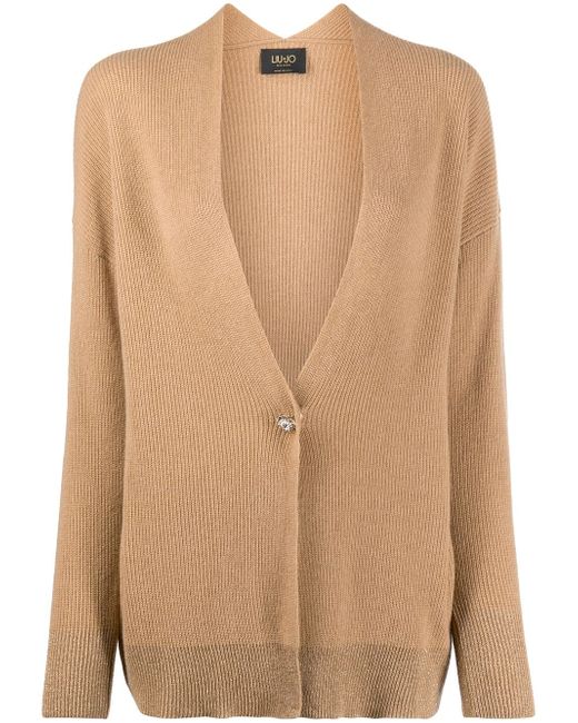 Liu •Jo crystal embellished button cable knit cardigan