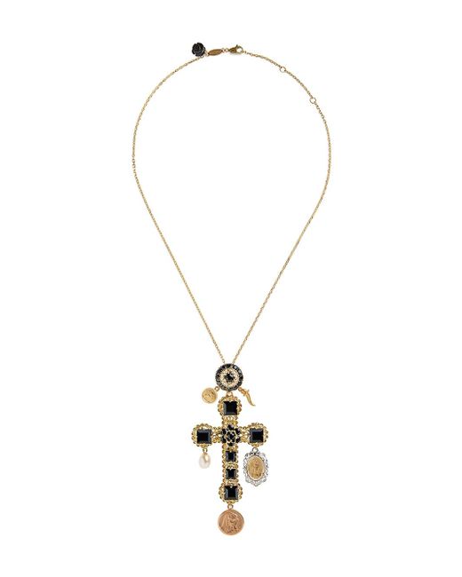 Dolce & Gabbana 18kt yellow sapphire cross charm necklace