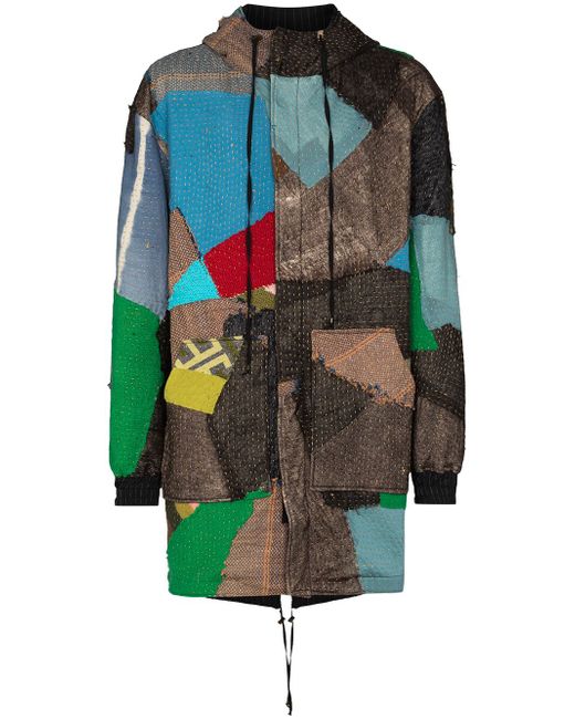 By Walid hooded patchwork-style parka coat