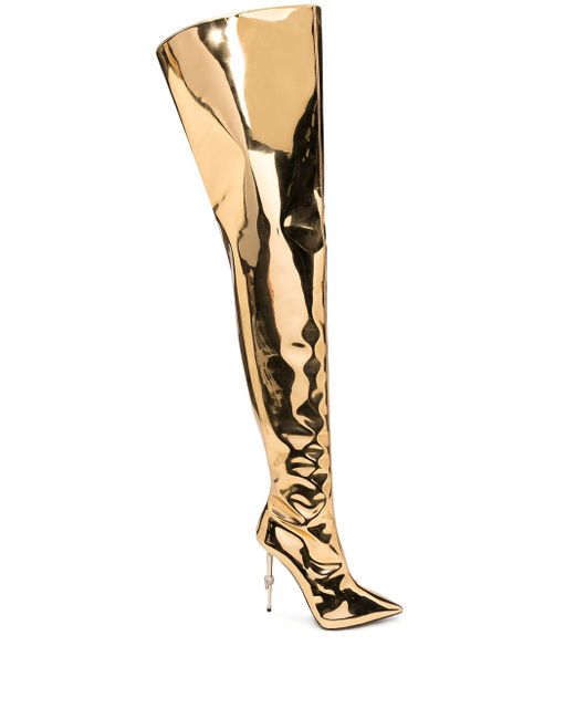 Philipp Plein metallic thigh-high skull stiletto boots