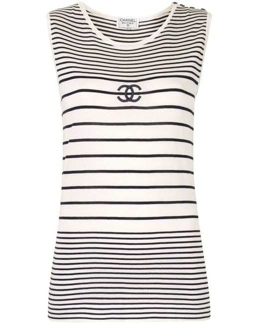 Chanel Pre-Owned CC striped sleeveless knitted top
