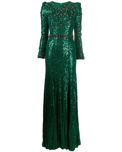 Jenny Packham emerald sequin dress with crystal embellishment