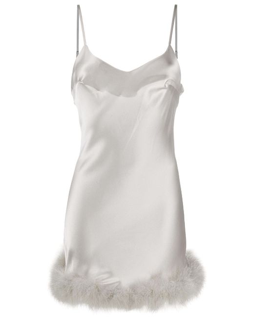 Gilda & Pearl feather-trimmed satin cami dress